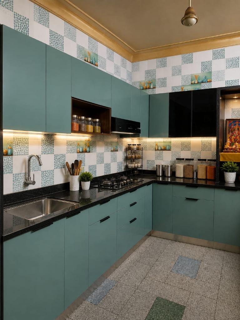 Teal Mosaic Kitchen
